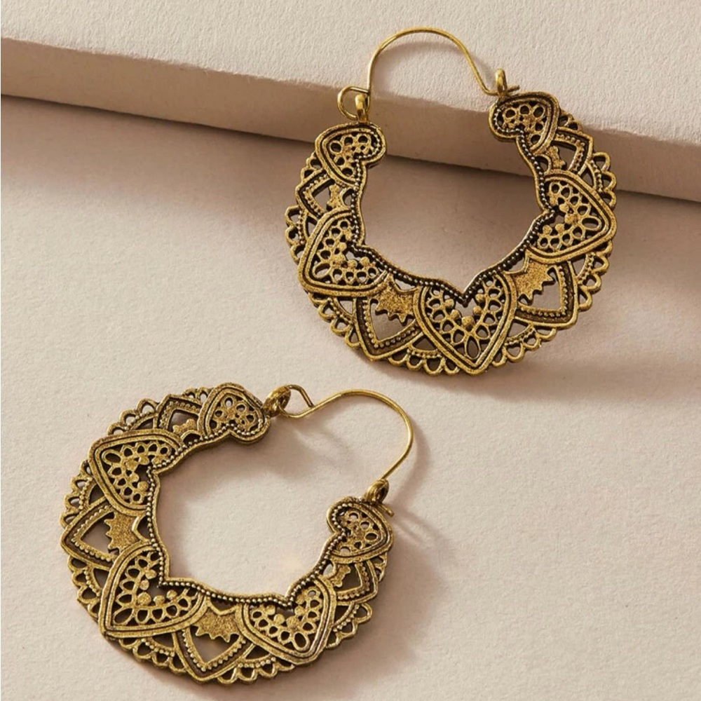 ◾️Bohemian Hollow Out Round Gold Hoop Earrings/Mandala Earrings